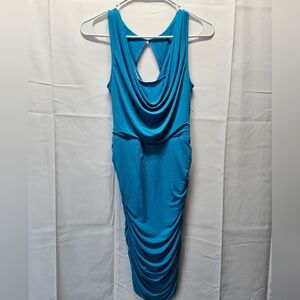 Boston Proper Blue Draped Sleeveless Bodycon Dress with Ruched Back NWOT SZ 6